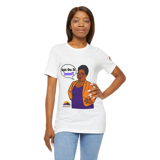 Quirky Humor Tee - "Spit On It Jesus!" T-Shirt for Fun Celebrations, Casual Wear, Gift for Friends, Statement Piece