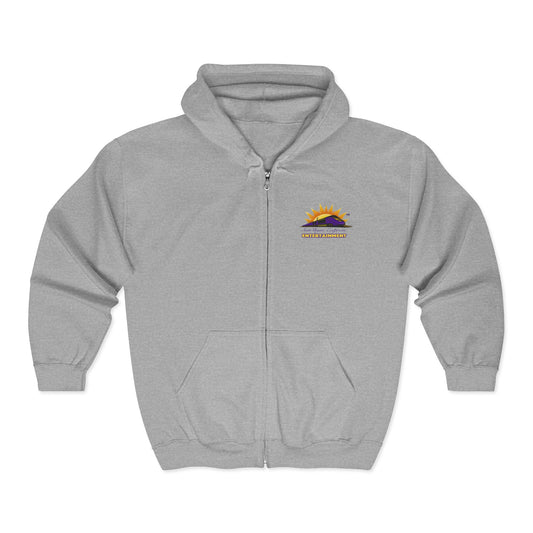 Sunrise Vibes Full Zip Hoodie - Cozy Unisex Sweatshirt for Relaxing, Travel, Outdoor Adventures, Gift for Friends, Retro Style