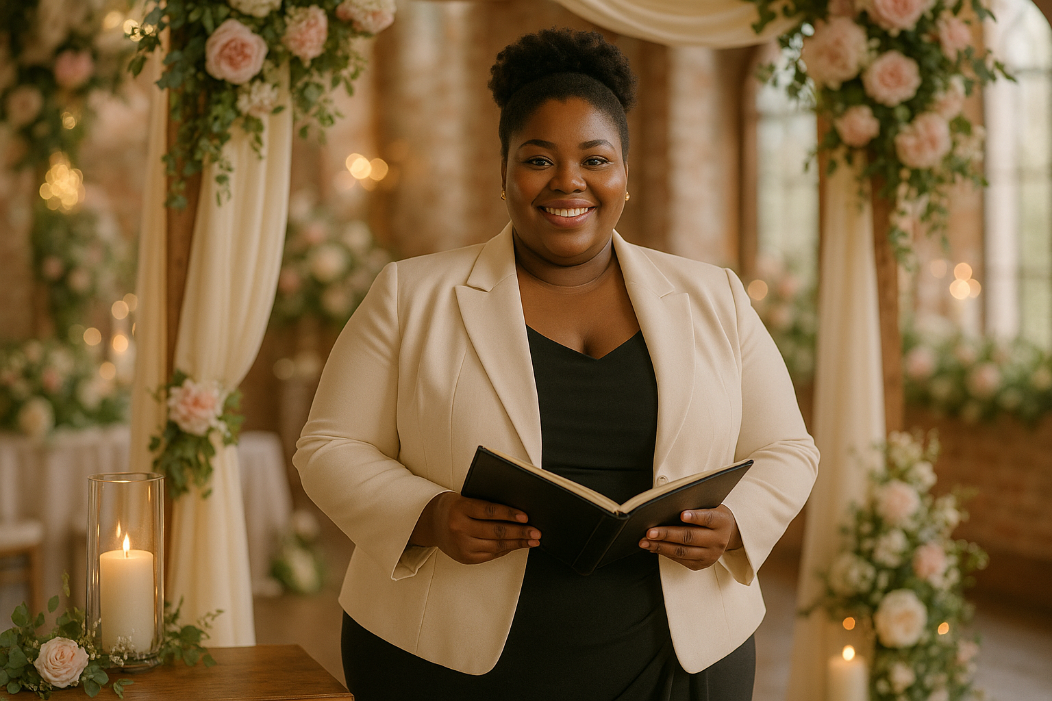 Black plus size woman performing a wedding ceremony