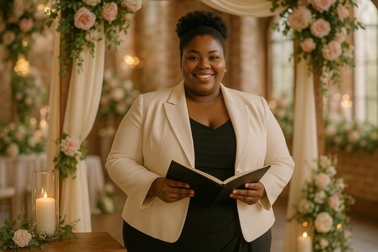 Black plus size woman performing a wedding ceremony